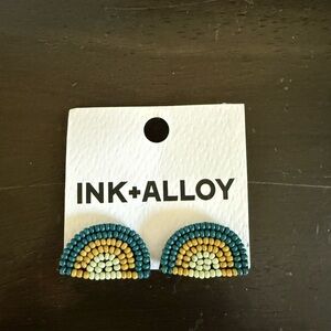 INK+ALLOY Teal & Mustard Beaded Half-Moon Stud Earrings